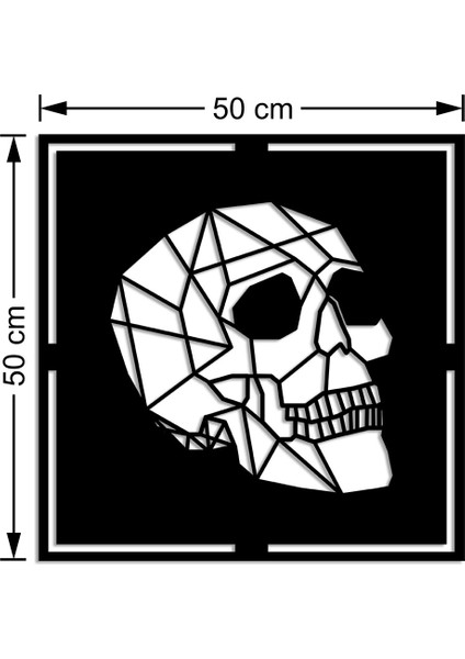 Geometrik Dönük Kurukafa Kafatası Duvar Ev Aksesuarı Ahşap Tablo 50 x 50 cm