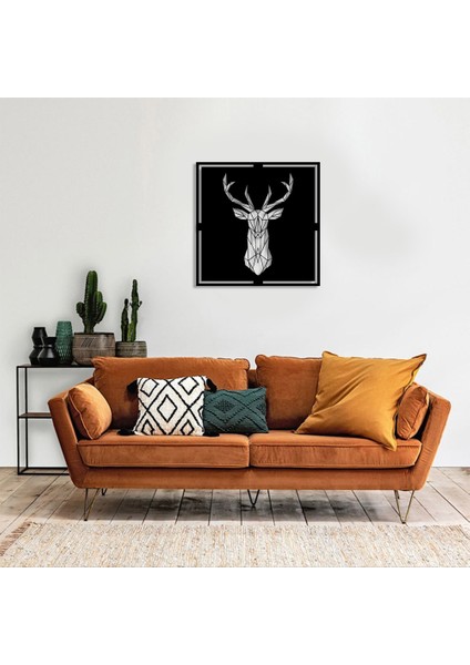 Geometrik Geyik Çerçeveli Duvar Tablosu Oda Ev Aksesuarı Ahşap Tablo 50 x 50 cm