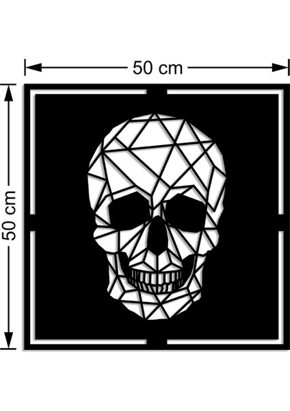 Geometrik Gülen Dişi Görünen Kurukafa Duvar Ev Aksesuarı Ahşap Tablo 50 x 50 cm