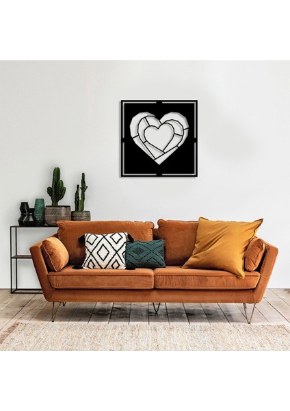 Geometrik Iç Içe Kalp Desenli Duvar Oda Ev Aksesuarı Ahşap Tablo 50 x 50 cm
