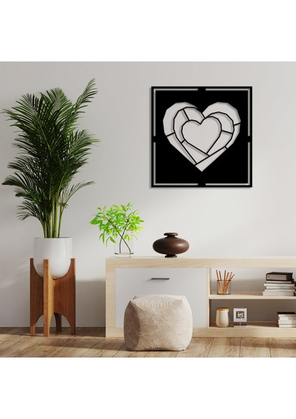 Geometrik Iç Içe Kalp Desenli Duvar Oda Ev Aksesuarı Ahşap Tablo 50 x 50 cm