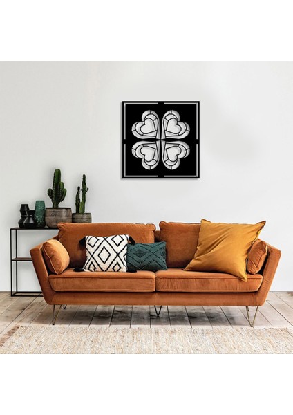 Geometrik Iç Içe Kalpli 4 Yapraklı Yonca Duvar Aksesuarı Ahşap Tablo 50 x 50 cm