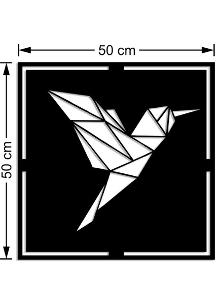 Geometrik Kanat Çırpan Sinek Kuşu Duvar Oda Ev Aksesuarı Ahşap Tablo 50 x 50 cm