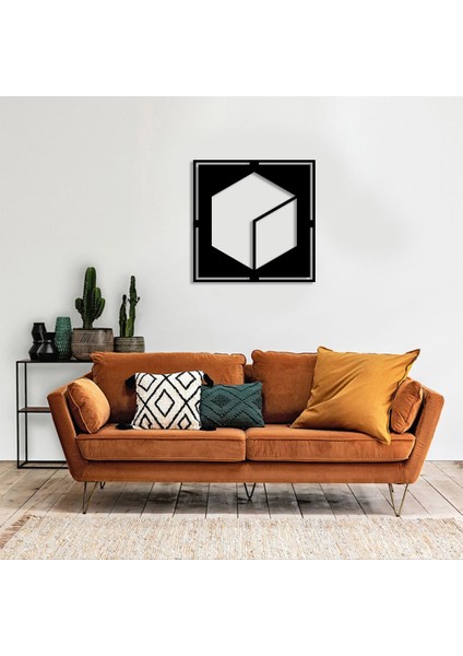 Geometrik Parça Desenli Altıgen Duvar Oda Ev Aksesuarı Ahşap Tablo 50 x 50 cm
