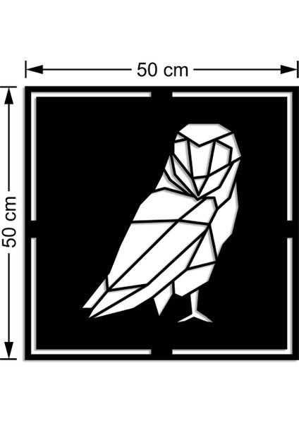 Geometrik Parçalardan Oluşmuş Baykuş Duvar Ev Aksesuarı Ahşap Tablo 50 x 50 cm