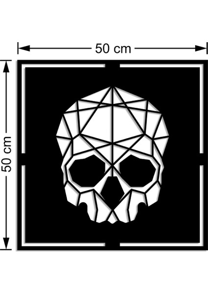 Geometrik Parçalardan Oluşmuş Kafatası Duvar Ev Aksesuarı Ahşap Tablo 50 x 50 cm