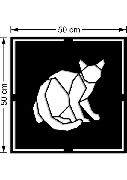 Geometrik Parçalardan Oluşmuş Kedi Duvar Oda Ev Aksesuarı Ahşap Tablo 50 x 50 cm