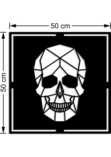 Geometrik Parçalardan Oluşmuş Kurukafa Duvar Aksesuarı Ahşap Tablo 50 x 50 cm