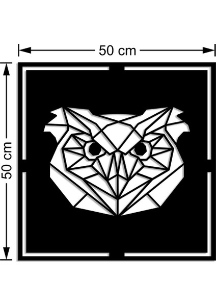 Geometrik Parçalı Detaylı Baykuş Kafası Duvar Aksesuarı Ahşap Tablo 50 x 50 cm