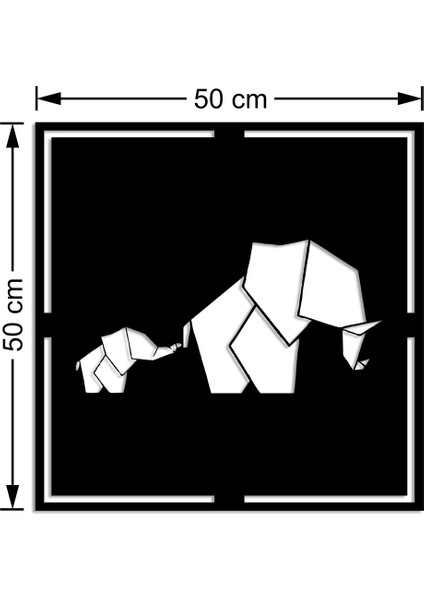 Geometrik Sevimli Yavru Fil Anne Fil Duvar Ev Aksesuarı Ahşap Tablo 50 x 50 cm