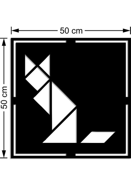 Geometrik Sola Doğru Oturan Kedi Duvar Oda Ev Aksesuarı Ahşap Tablo 50 x 50 cm