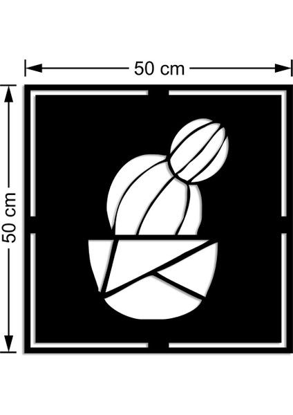 Geometrik Terarium Yuvarlak Kaktüs Duvar Oda Ev Aksesuarı Ahşap Tablo 50 x 50 cm