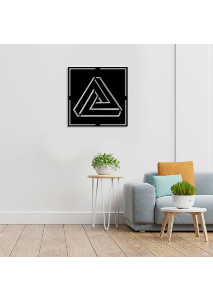 Penrose Üçgeni Çerçeveli Duvar Tablosu Ev Aksesuarı Ahşap Tablo 50 x 50 cm