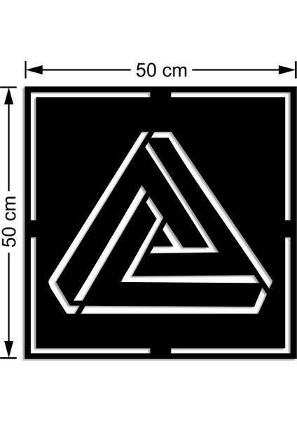 Penrose Üçgeni Çerçeveli Duvar Tablosu Ev Aksesuarı Ahşap Tablo 50 x 50 cm