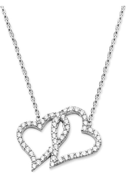 925 Ayar Gümüş Zirkon Taşlı Çift Kalp Kolye