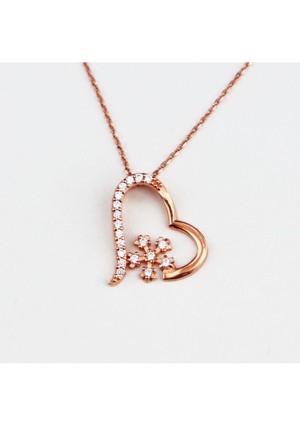 925 Ayar Gümüş Kalp Kar Tanesi Rose Kaplama Kolye