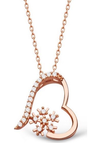 925 Ayar Gümüş Kalp Kar Tanesi Rose Kaplama Kolye fiyatları