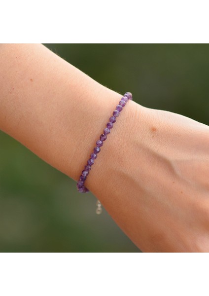 Ametist Taşı Gümüş Bileklik - 4 mm