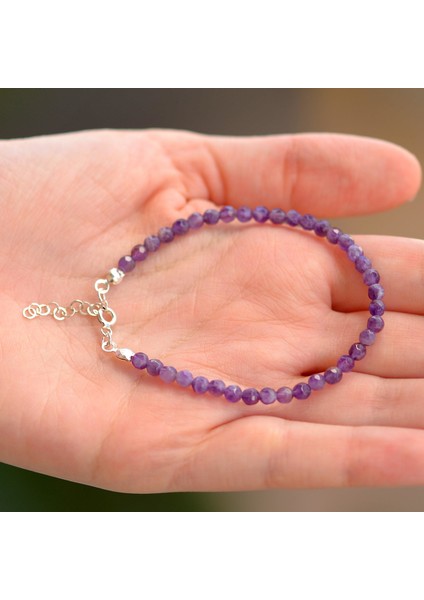 Ametist Taşı Gümüş Bileklik - 4 mm fiyatları