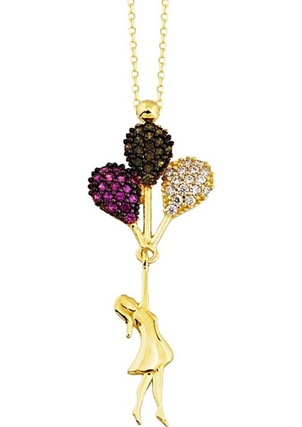 Baloncu Kız Altın Kolye 14K Gold Zirconia