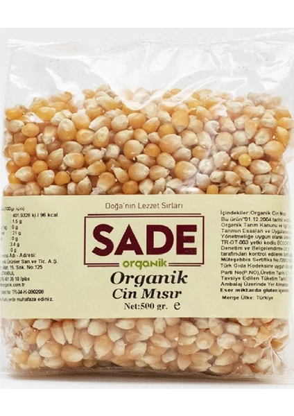 Sade Organik Cin Mısır 500 gr