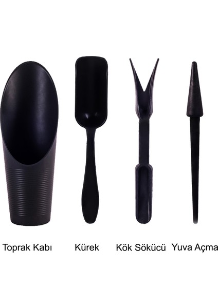 Kaktüs Dikim Seti Sukulent Bakım Seti 4 Parça Toprak Kabı Kürek Kök Sökücü Yuva Açma