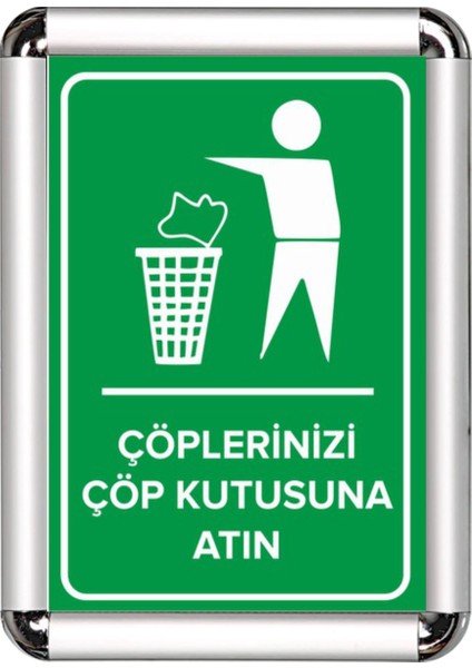 Çöplerinizi Çöp Kutusuna Atınız A3 Cerceveli Uyarı ve Yönlendirme Levhası