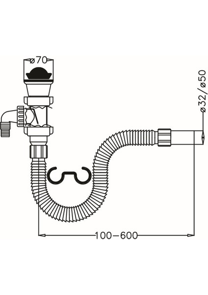 Körüklü Evye Sifonu Makine Bağlantılı 32 mm