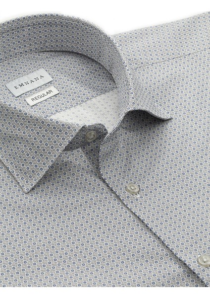 Mavi Desenli Gri Regular Fit Print Gömlek