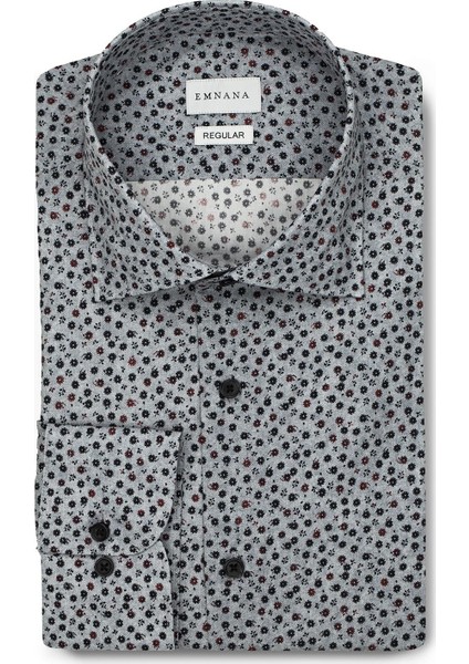 Gri Desenli Regular Fit Print Gömlek