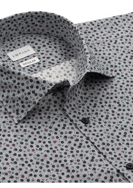 Gri Desenli Regular Fit Print Gömlek
