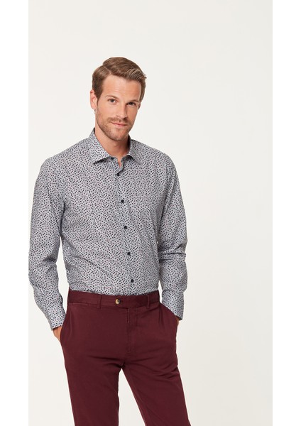 Gri Desenli Regular Fit Print Gömlek