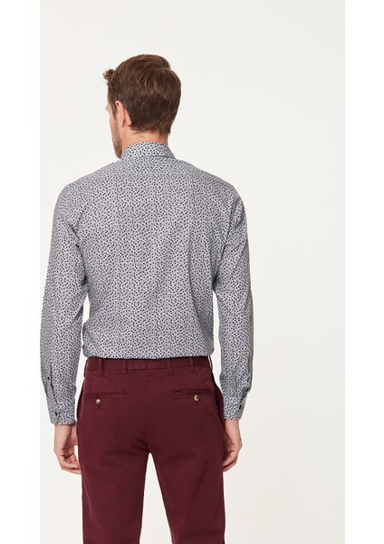 Gri Desenli Regular Fit Print Gömlek