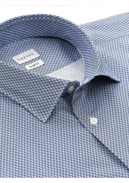 Lacivert Desenli Slim Fit Print Gömlek