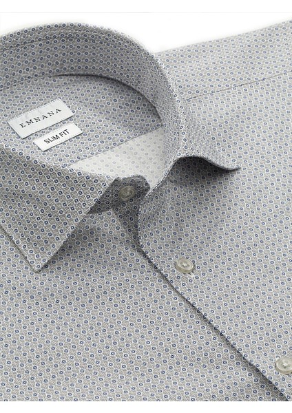 Mavi Desenli Gri Slim Fit Print Gömlek