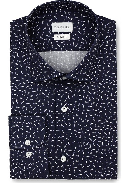 Desenli Lacivert Slim Fit Print Gömlek