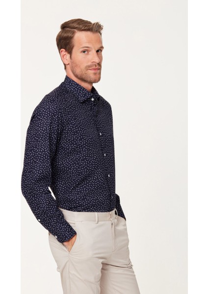 Desenli Lacivert Slim Fit Print Gömlek fiyatları