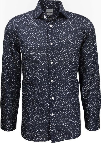 Desenli Lacivert Slim Fit Print Gömlek modelleri