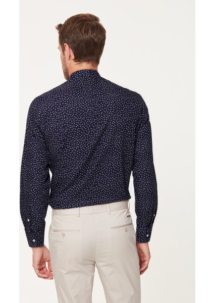 Desenli Lacivert Slim Fit Print Gömlek indirimleri