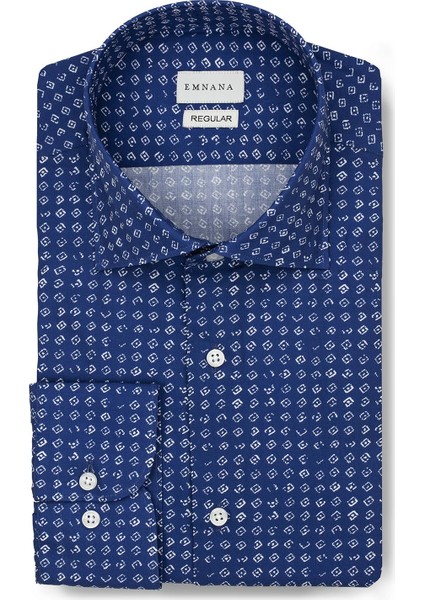Desenli Mavi Regular Fit Print Gömlek