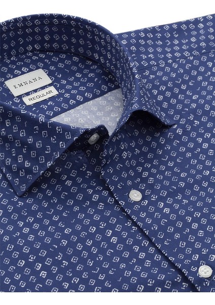 Desenli Mavi Regular Fit Print Gömlek