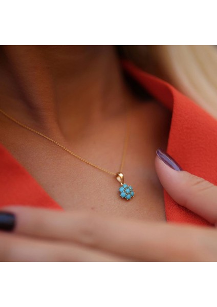 Firuze Taşlı Çiçek Kolye