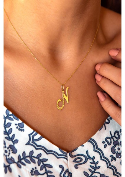 El Yazısı N Harf Altın Kolye