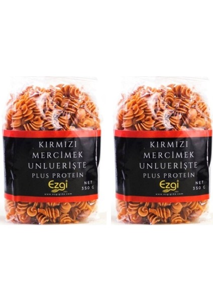 Ezgi Gıda Vegan Kırmızı Mercimek Unlu Burgu Makarna 350 gr x 2'li