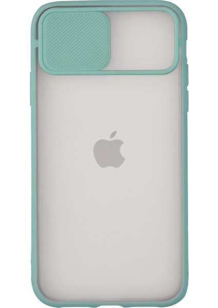 Apple iPhone XS Kapak Lensi Açılır Kapanır Kamera Korumalı Silikon Kılıf - Su Yeşili