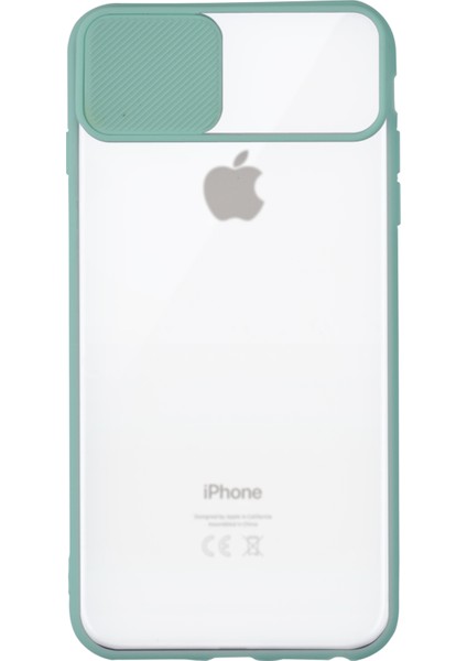 Apple iPhone 8 Plus Kapak Lensi Açılır Kapanır Kamera Korumalı Silikon Kılıf - Su Yeşili