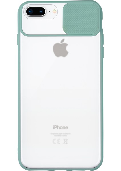 Apple iPhone 8 Plus Kapak Lensi Açılır Kapanır Kamera Korumalı Silikon Kılıf - Su Yeşili