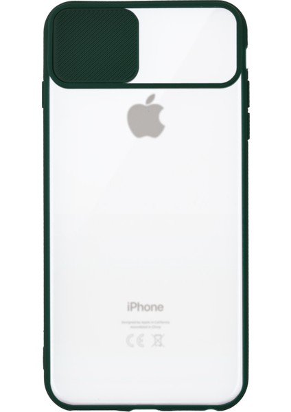 Apple iPhone 8 Plus Kapak Lensi Açılır Kapanır Kamera Korumalı Silikon Kılıf - Yeşil