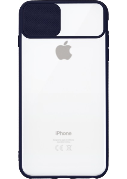 Apple iPhone 8 Kapak Lensi Açılır Kapanır Kamera Korumalı Silikon Kılıf - Lacivert