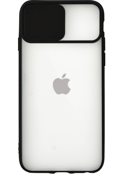 Apple iPhone 8 Kapak Lensi Açılır Kapanır Kamera Korumalı Silikon Kılıf - Siyah